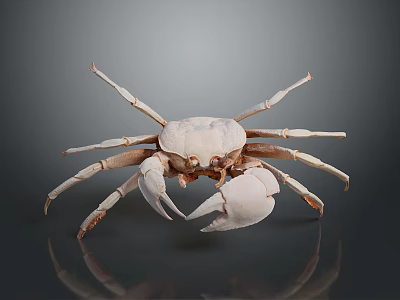 Light Colored Crab With Large Claws Isolated On Gray Background With Reflection 3d model