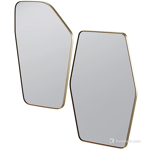 Two Geometric Shaped Mirrors With Gold Frames For Modern Interior Decor 3d model 