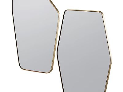 Two Geometric Shaped Mirrors With Gold Frames For Modern Interior Decor 3d model