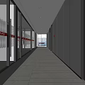 Modern Office Elevator Corridor With Glass Walls And Marble Flooring 3d model