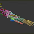 Detailed Game Movie Character Mechanical Arm With Metal Structure Wires And Blue Components