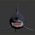 3D Rendered Blue Shark with Open Mouth Sharp Teeth on Grey Background