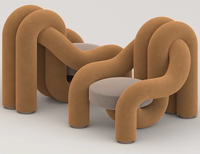 Brown Curved Design Bean Bag Chair With Gray Cushion And Modern Style 3d model