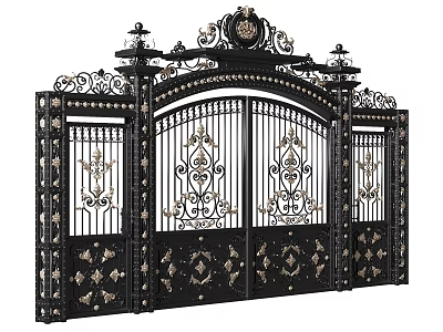 Ornate Black Wrought Iron Entrance Gate With Intricate Floral Patterns and Decorative Details 3d model
