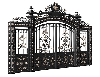 European-style gate Classical wrought iron courtyard gate 3d model