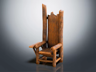 Rustic Wooden Leisure Chair With Natural Wood Grain Armrests And Backrest Design 3d model