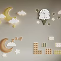 Playful Kids Room Wall Lamp With Moon Stars Clouds Clock And Blocks Design