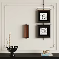 White Wall Decor With Framed Abstract Artwork Wall Lamp And Candle Holder 3d model