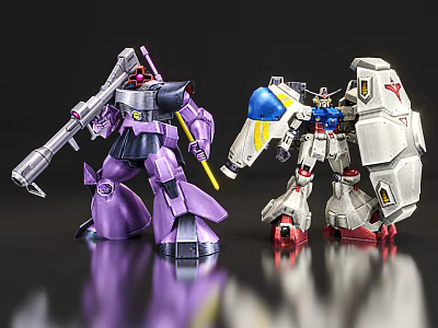 Detailed Purple And White Robot Action Figures With Blue Red Accents And Long Weapon 3d model