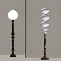 Modern Floor Lamps With Black And Brown Stands Spherical And Spiral White Shades