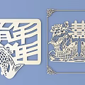 Chinese Traditional Carving Art With Fish Lotus And Double Happiness Design In Square Frame
