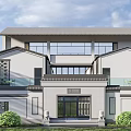 New Chinese Style Villa Exterior With Traditional Elements And Modern Design Courtyard Greenery