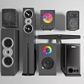 Tower Bookshelf and Subwoofer Audio Speakers With Modern Design and Colorful Front Panels