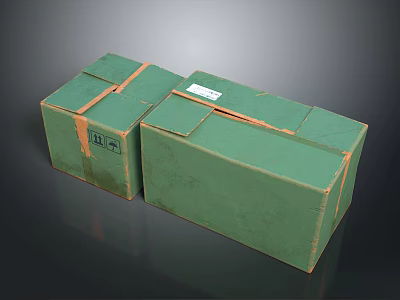 Two Green Cardboard Boxes With Tape Sealed And Label On Surface 3d model