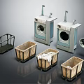 Washing Machines With Metal Laundry Baskets In Modern Functional Laundry Room Setup