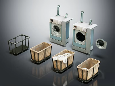 Washing Machines With Metal Laundry Baskets In Modern Functional Laundry Room Setup 3d model