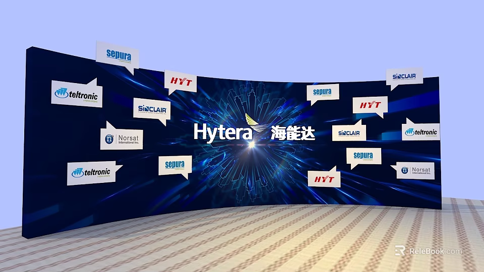 Hytera Exhibition Backdrop Wall Featuring Multiple Communication Brand Logos And Glowing Design 3d model 