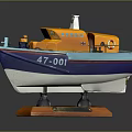 Decorative Model Boat With Orange Blue White Hull Wooden Base And 47001 Number
