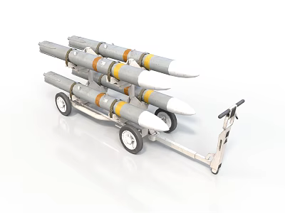 Military Transport Vehicle Trailer Equipped With Multiple Missiles And Wheels 3d model