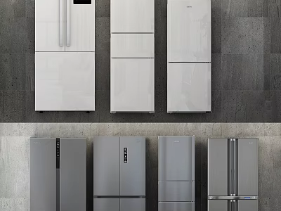 Various Styles Refrigerators in White and Gray Modern Design Display for Home Kitchen Use 3d model