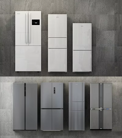 Various Styles Refrigerators in White and Gray Modern Design Display for Home Kitchen Use 3d model