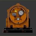 Orange Industrial Machinery With Warning Label And Gauge On Black Base