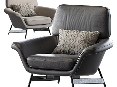 Modern Gray Leather Single Sofa With Decorative Pillow And Sturdy Metal Legs 3d model