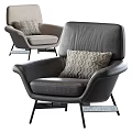 Modern Gray Leather Single Sofa With Decorative Pillow And Sturdy Metal Legs