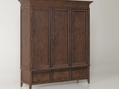 Classic Wooden Wardrobe With Three Doors And Bottom Drawers Design 3d model