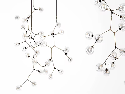 Modern Branch Inspired Chandelier With Clear Glass Globes And Metal Frame 3d model