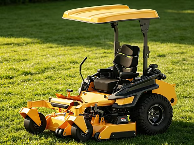 Yellow Riding Lawn Mower Function Vehicle With Sunshade Seat On Green Grass 3d model