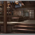 Traditional Japanese Restaurant Interior with Wooden Structure Shoji Screens Bar Counter Lanterns and Wine Racks