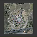 Historic Castle Aerial View With Fortified Walls Towers And Central Courtyard