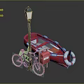 Vintage Street Lamp Bicycle Red Boat And White Lifebuoy In Outdoor Scene