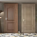 Stylish Hinged Doors In Brown Light Wood Finishes With Geometric Rug And Decor