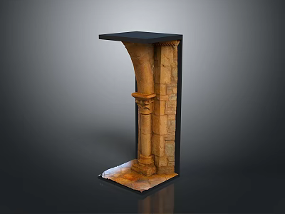 Scenic Landscape Featuring Vintage Stone Structure With Black Countertop And Brown Stone Texture 3d model