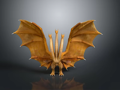 Mythical Fantasy Character Three Headed Dragon With Spread Wings And Golden Scales 3d model