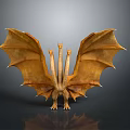Mythical Fantasy Character Three Headed Dragon With Spread Wings And Golden Scales
