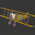 Yellow Biplane Model With Detailed Fuselage And Round Emblem On Wings