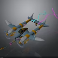 Colorful Cosmic Spacecraft With Blue Orange Body Dual Thrusters And Vibrant Trails For Exploration