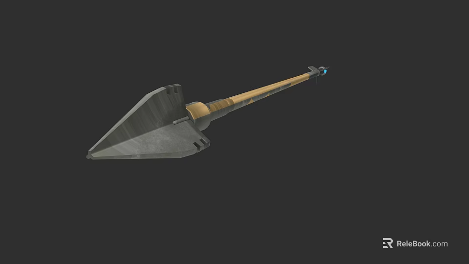 3D Rendered Ancient Weapon Featuring Metal Spearhead Wooden Shaft and Blue Accent 3d model 