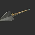 3D Rendered Ancient Weapon Featuring Metal Spearhead Wooden Shaft and Blue Accent