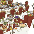 Elegant Formal Dining Table Set With Red Chairs Tableware And Decorative Centerpieces