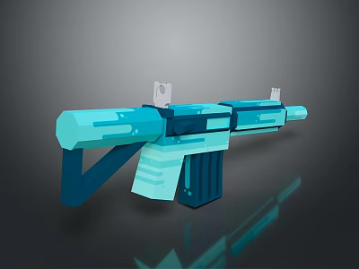 Turquoise Blue Low Poly Rifle with Modern Geometric Design Glossy Finish on Dark Background 3d model