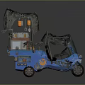 Blue Mobile Food Tricycle With Canopy Orange Lights Decorative Patterns And FOOD Sign