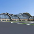 Modern Architectural Transportation Hub Featuring Wavy Roof Glass Facade Plaza And Green Areas