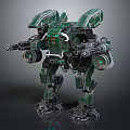 Green Battle Mecha Robot With Heavy Armor Multiple Weapons And Mechanical Structure 3d model