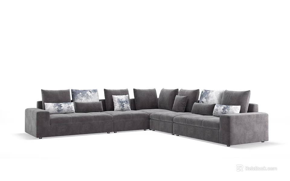 Modern Gray Large Sectional Sofa With Patterned Cushions And Comfortable Design 3d model