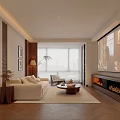 Contemporary Living Dining Room With Large TV Fireplace And Comfortable Sofa Set