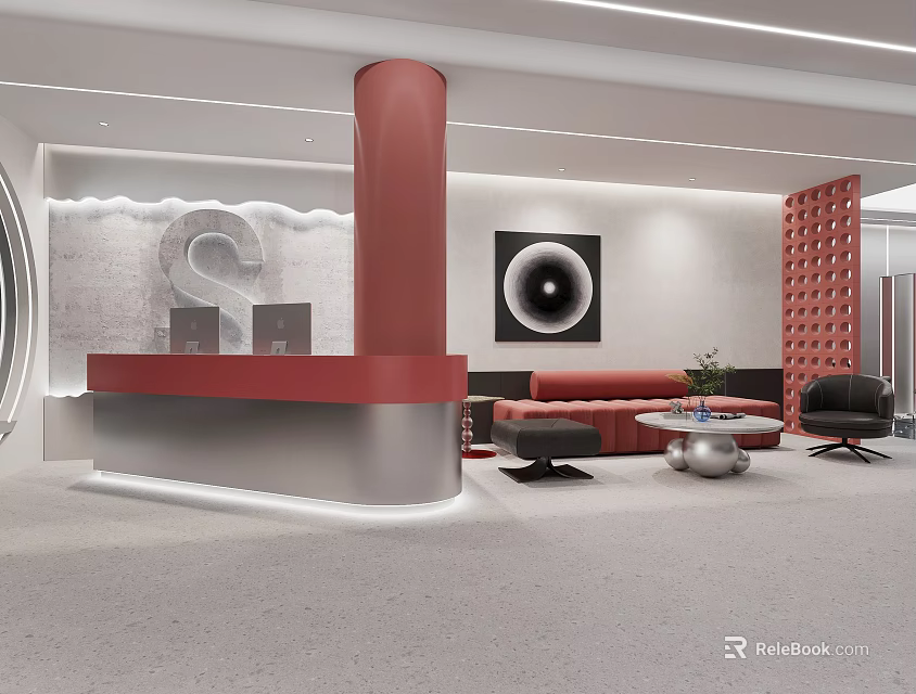 Modern Beauty Hair Salon Interior With Stylish Reception Desk And Sofa Seating 3d model 